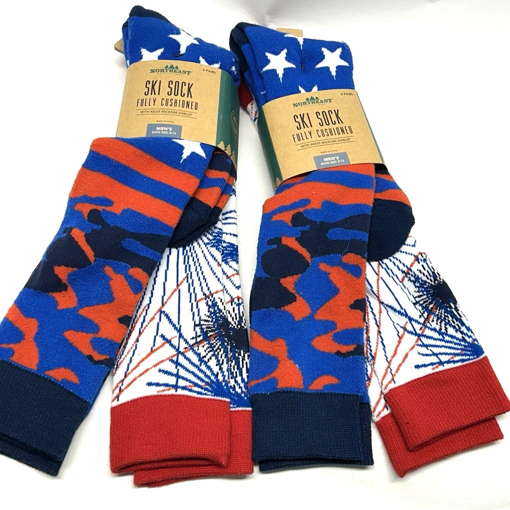 Northeast Outfitters Ski Socks Lot of 4 (2 Pair Each) Blue Snowsport Socks (I1)